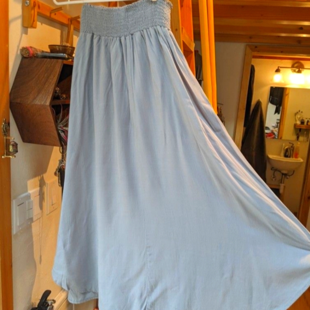 Loose Fit Summer Skirt With Pockets  - Baby Blue